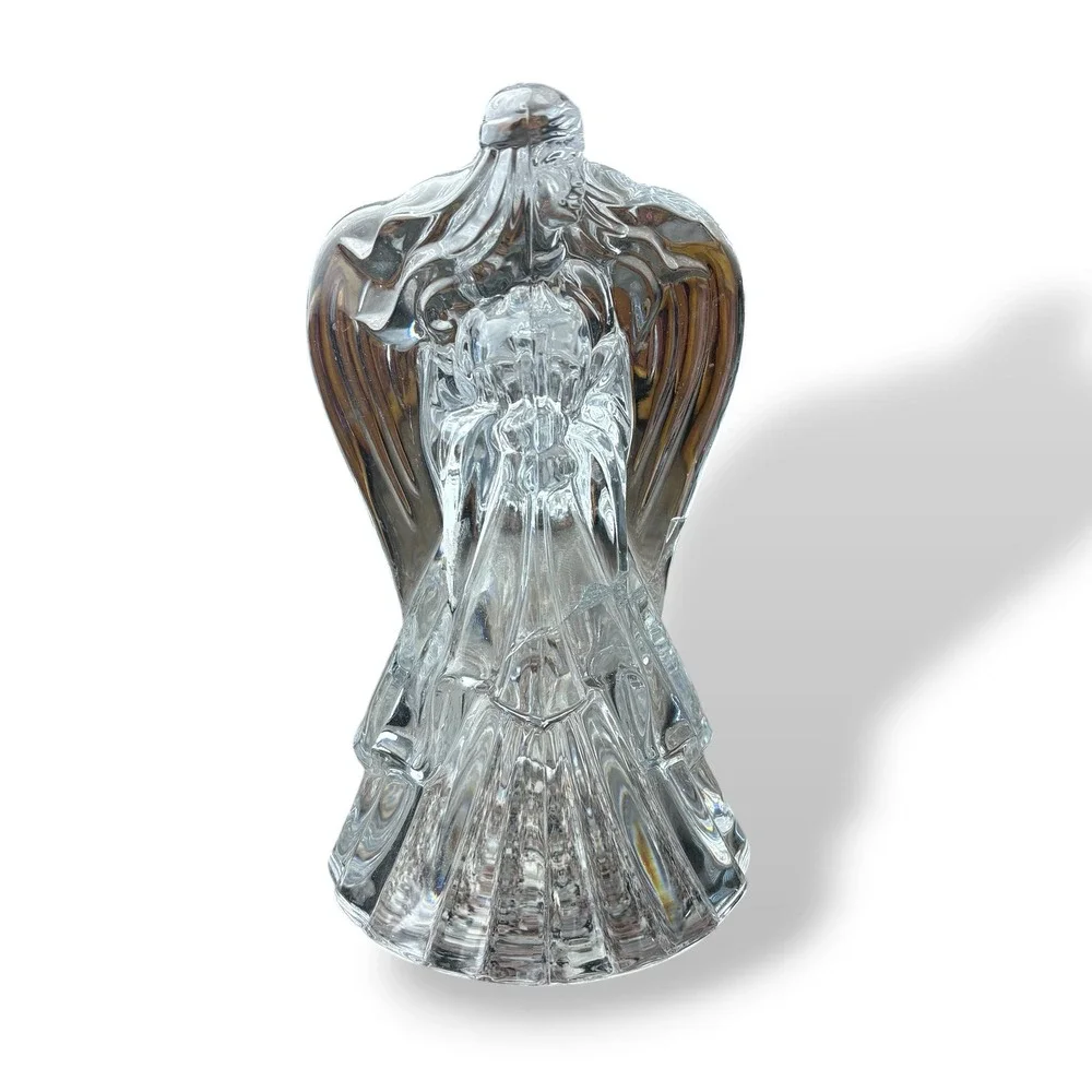 Vintage 24% Lead Crystal Angel Figurine Votive Candle Holder Made in USA Clear